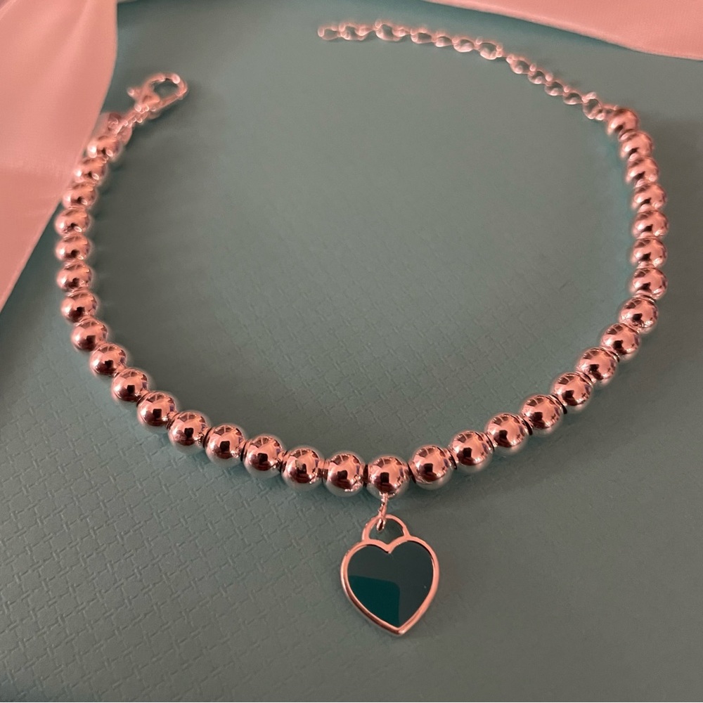 Return Blue Heart Tag Bead Bracelet - Silver Color